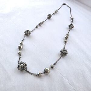 Graziano Gunmetal Long Neckace Crystal Fasceted 36" Chunky Adjustable